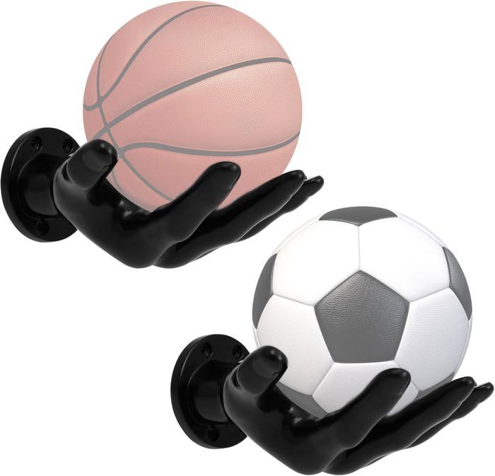2 Supports Muraux Pour Ballon - En Acier Inoxydable, Diamètre 144 Mm - Rangement Football, Basket, Volley - Économiseur D'espace