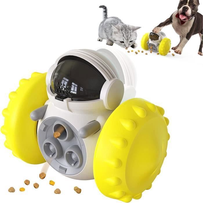 Meilleurs prix pour Balle Friandise de Chien Distributeur Croquettes pour Chien et Chat Boule de Nourriture Jouet Interactif Slow Eating Jaune PZCC