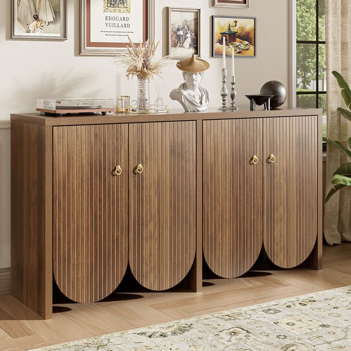 Buffet Élégant aspect Noyer 147×40×80 cm 4 portes étagères réglables poignées aluminium pour salon salle à manger Buffet Élégant aspect Noyer 147×40×80 cm 4 portes étagères réglables poignées aluminium pour salon salle à manger