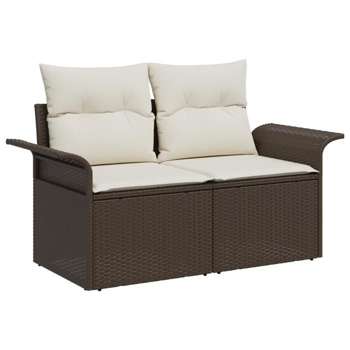 PROMOTION Anti-UV Canapé de jardin 2 places - avec rangement et coussins en Rattan Marron 86851 - BestMeuble