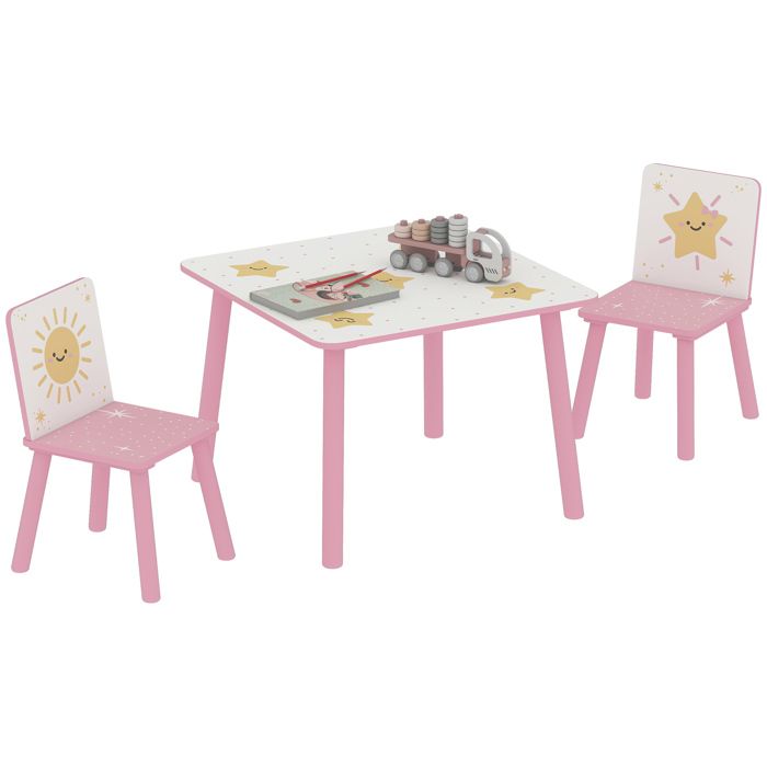 Table enfant avec chaise - AIYAPLAY - motifs détoile - pour dessiner jouer étudier - en bois - 60 x 60 x 44 cm - rose