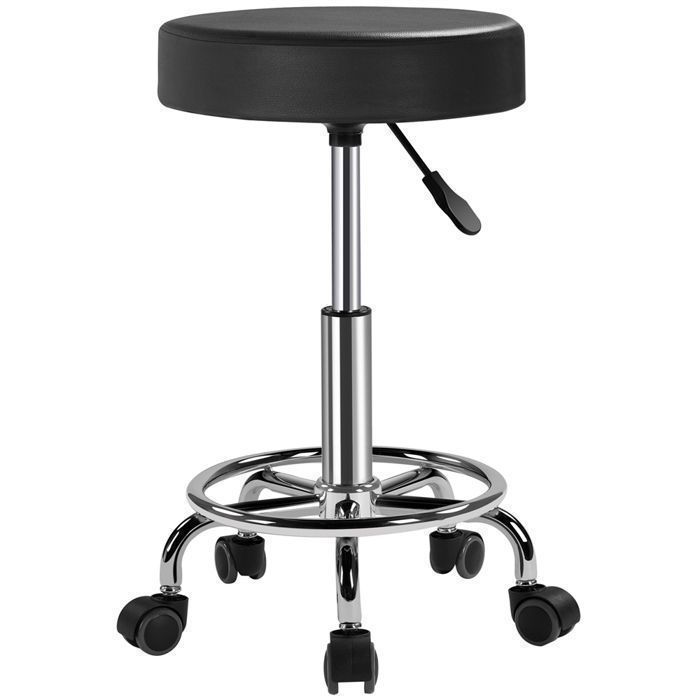 Yaheetech Tabouret Rond à Roulettes avec Assise Réglable en Hauteur et Revêtement en Similicuir Noir Yaheetech Tabouret Rond à Roulettes avec Assise Réglable en Hauteur et Revêtement en Similicuir Noir