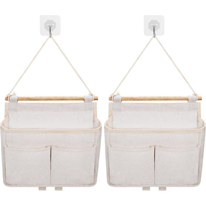 Sac De Rangement Mural 2pcs Sac à Suspendre Organisateur De Poche (Beige)