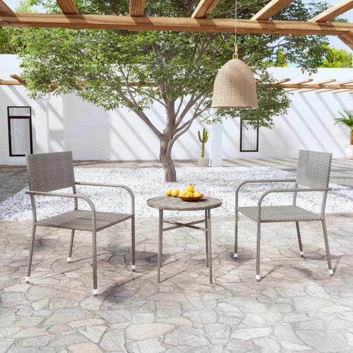 “RabaisEnsemble à manger de jardin 3 pcs - Table de salon salle à manger + 2 Chaises de jardin - Résine tressée Gris SOLO200565