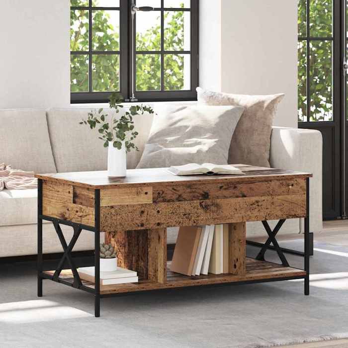 Table basse en bois dingénierie - VIDAXL - 100x55x50 cm - Bois ancien - 3 étagères - Poids maximal 60 kg