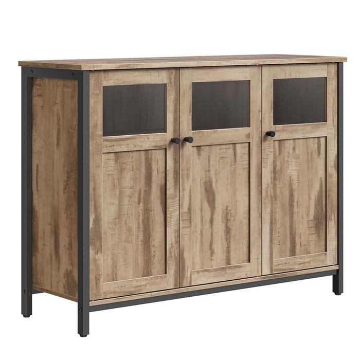 Buffet bas - HELLOSHOP26 - 3 portes - Métal noir - Bois marron camel - 100 x 35 x 75 cm