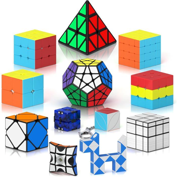 ROXENDA Speed Cube Set 5 En 1 – 2x2 3x3 4x4 Pyramide Et Dodécaèdre, Pour Débutants Et Pros