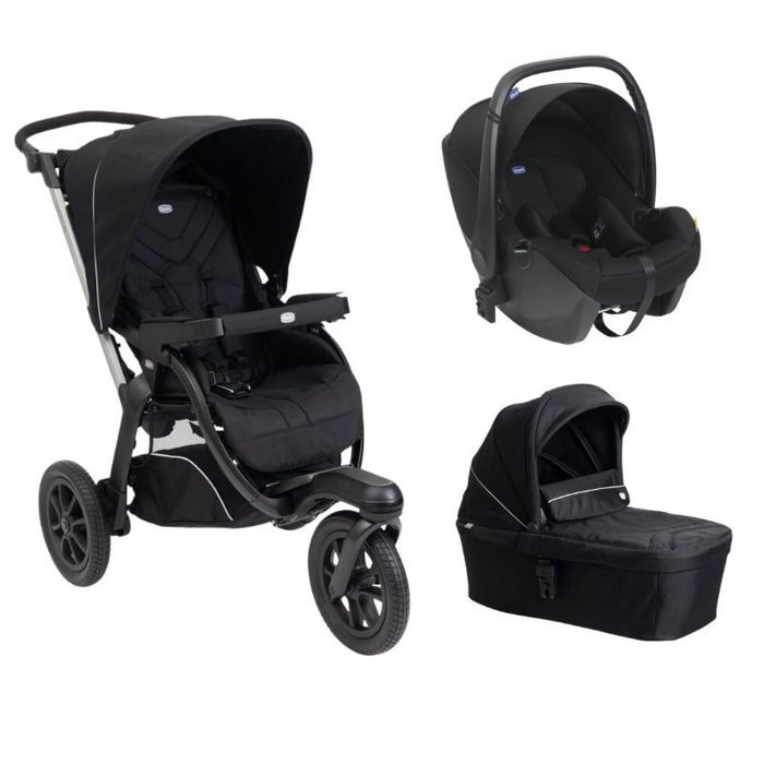 CHICCO - Poussette Trio Activ3 + Siège Auto Kory Black + Nacelle Activ3 Ebony