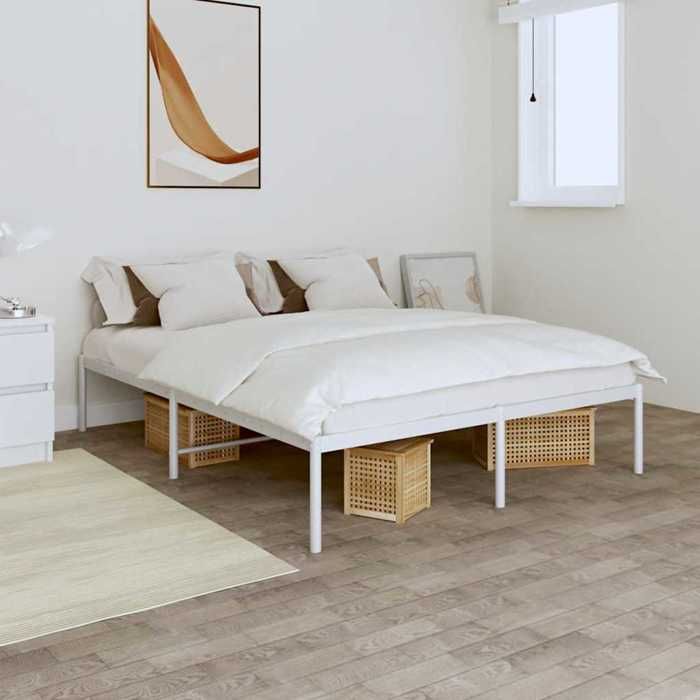 Haute qualité - Grand lit(2 personnes) Cadre de lit métal blanc 140x190 cm - pour chambre - 9_9332014