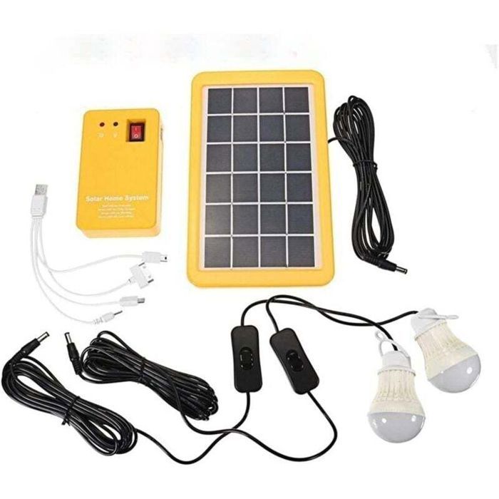 Kit panneau solaire domestique - PZCC - PZCC - Panneau 3W/6V - 3 ampoules LED - 4 ports USB