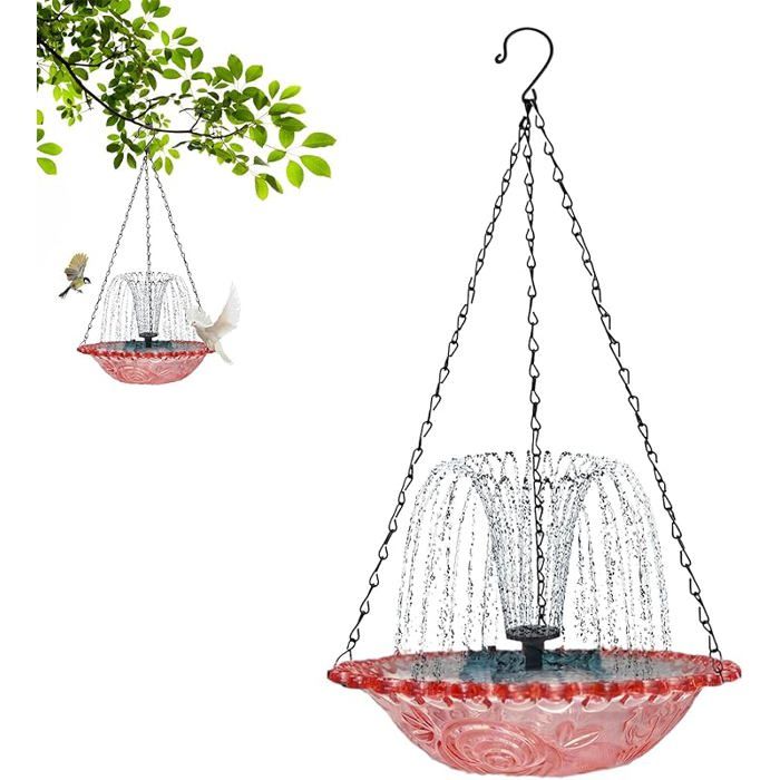 Bain d& 39 oiseaux ExtérieurFontaine À Boisson Solaire - Abreuvoir Suspendu pour Colibris Décoration Jardin Balcon rose NICHOIR