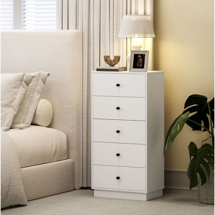 Commode blanche 47 x 29 x 95 cm 5 tiroirs spacieux style moderne montage nécessaire