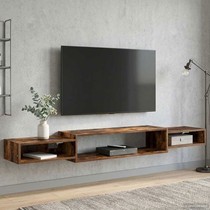 Meuble tv - meuble hi-fi Vidaxl Meuble TV mural Montage mural Chêne fumé 180 x 28 x 21 cm