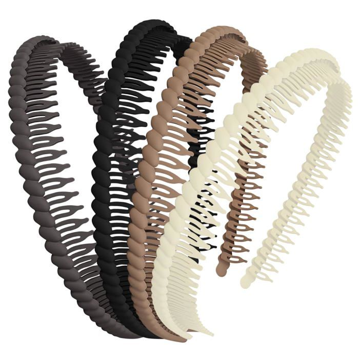Lot De 4 Serre-Têtes Antidérapants À Dents En Plastique Bandeaux Femme Pour Cheveux Fins Ou Épais Noir Beige Marron Ivoire