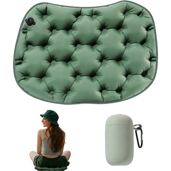 Coussin de Siège Gonflable Étanche avec Pompe Intégrée Lot de 2 36x28x5 cm léger camping/randonnée vert