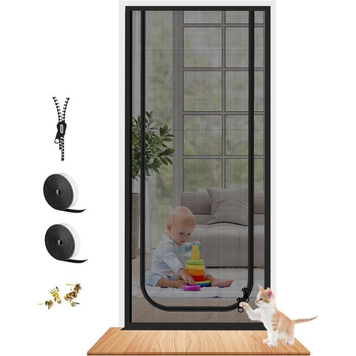Porte moustiquaire pour animaux - PZCC - 36x83 - Fermeture éclair - Anti-griffes renforcée - Pour portes jusquà 34x80