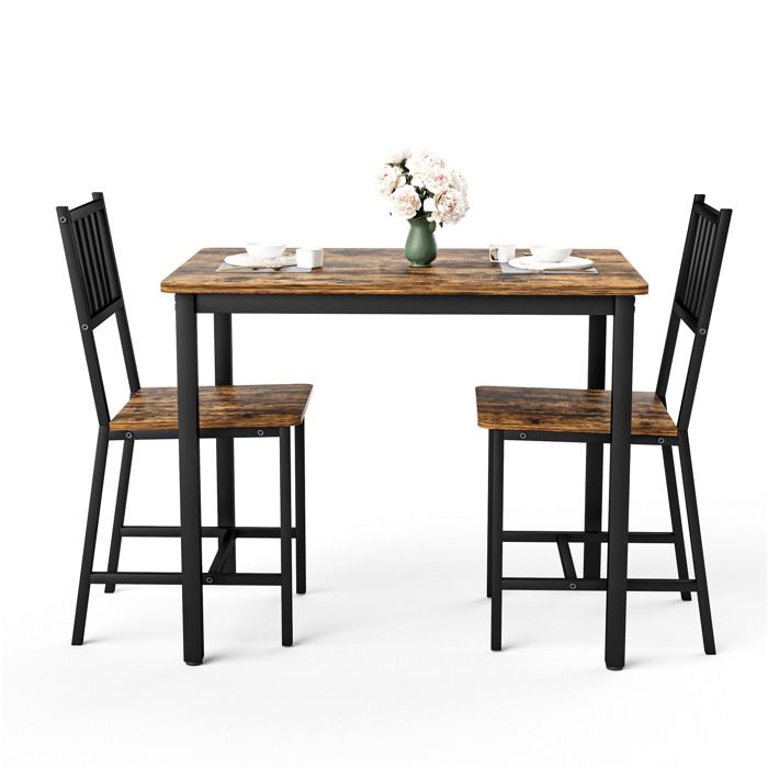 Ensemble table de cuisine – Table et 2 chaises style industriel rustique – marron et noir