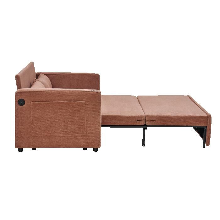 Canapé Convertible 2 Places 3-en-1 avec USB Système Coulissant Tissu Orange 134 × 82 × 73 cm - UVRION