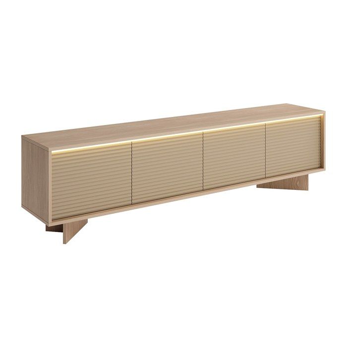 Meuble TV 4 portes avec LEDs en MDF - Beige et Naturel clair - MAYRONA Meuble TV 4 portes avec LEDs en MDF - Beige et Naturel clair - MAYRONA