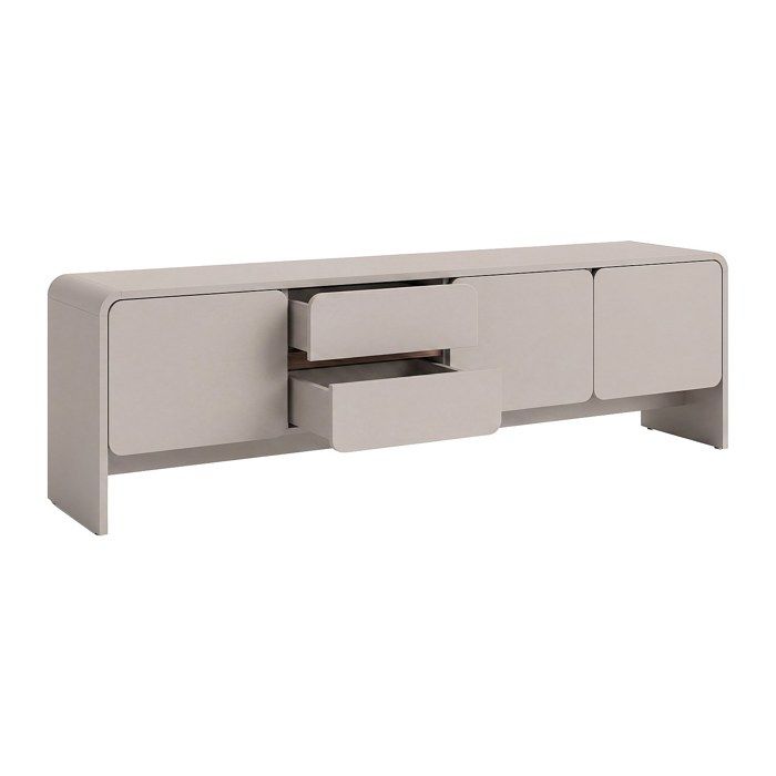 Meuble TV avec 3 portes et 2 tiroirs - Beige et naturel foncé - DYSARA Meuble TV avec 3 portes et 2 tiroirs - Beige et naturel foncé - DYSARA
