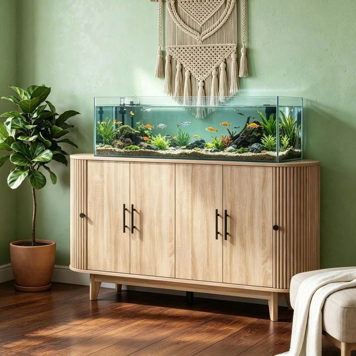 Buffet bas - WESTYLE - 147x40x76 cm - 6 portes - Plateau ovale - Effet bois chêne