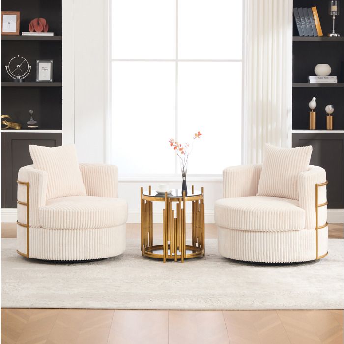 HOMVRA Lot de 2 fauteuils pivotants 360° en velours côtelé beige avec rangement sous lassise