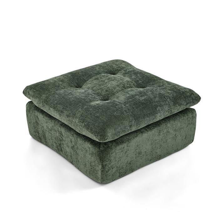 GOEURVANT Canapé COMPRESSE Chenille Vert Module Single Seat Sans Montage Ergonomique Confortable Salon Module Pouf Repose-Pieds