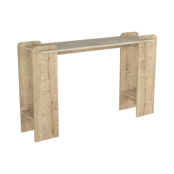 Console avec 2 étagères - Naturel clair et Effet travertin beige - OSENYA Console avec 2 étagères - Naturel clair et Effet travertin beige - OSENYA