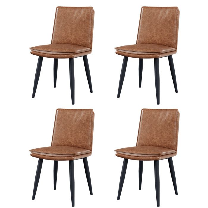 Lot de 4 chaises de salle à manger PU Marron – Assise rembourrée dossier haut pieds métal style moderne