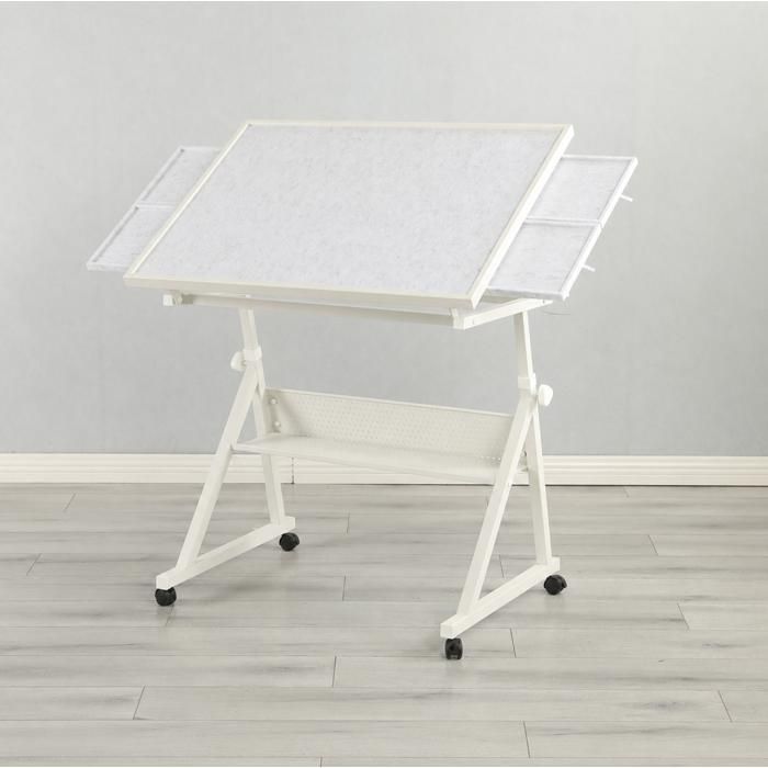 Table De Puzzle Réglable Blanche Table Puzzle Ajustable FloraGrace Pour Salon Ou Bureau Avec 4 Plateaux De Rangement 90x60cm