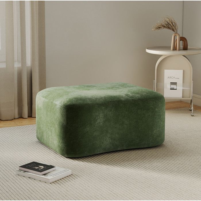 VUENOR Ottoman en velours vert 96 x 69 x 45 cm – assise rembourrée livré monté