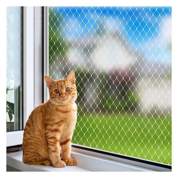 Filet de Protection Chat Balcon 3x4 m Nylon Transparent - Grille de Sécurité Fenêtre Terrasse Pliable Découpable Anti-Chute