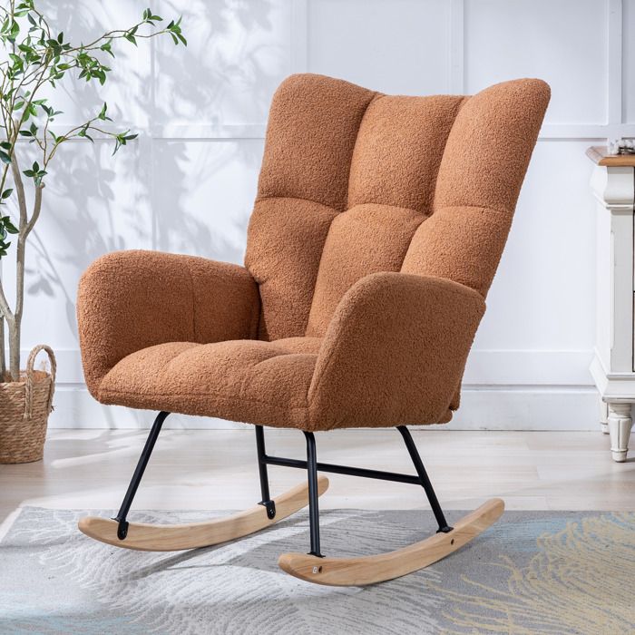 Fauteuil à bascule-65x77x90cm-Marron-acier robuste grand dossier