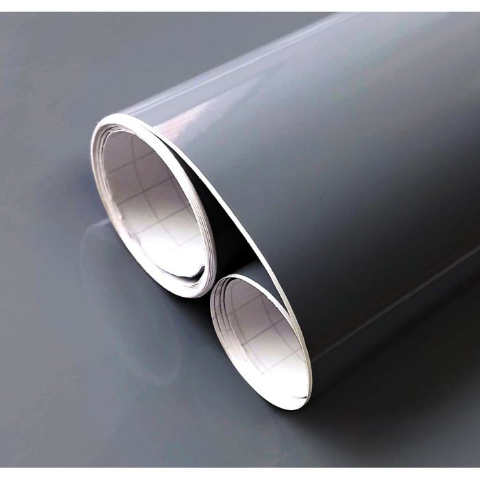 Vinyle adhésif décoratif gris moyen brillant 30 x 120 cm - PVC monomère 75 microns usage intérieur et extérieur