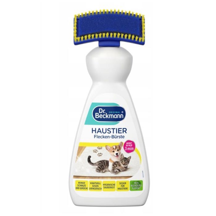 Détachant et désodorisant pour animaux - DR. BECKMANN - 650 ml - Brosse intégrée 2-en-1 - Pour tapis et textiles adaptés