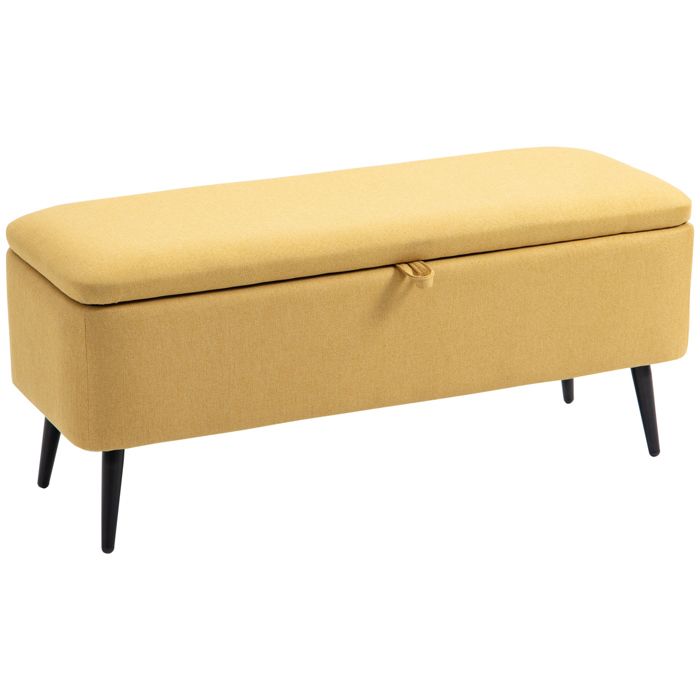 Banc coffre - Banquette de rangement rembourrée - Tissu effet lin - Charge max. 150 kg - Jaune - 101 x 38 5 x 44 5 cm - ZENLINKJH
