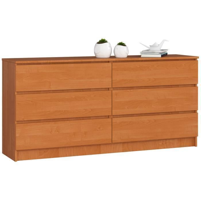 Grande Commode pour le salon AKORD K160 Aulne 160 cm 6 tiroirs façade Aulne 160x40x77 cm