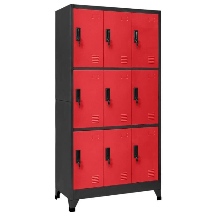 anself armoire de bureau metallique armoire métallique vestiaire métallique avec 9 casiers anthracite et rouge 90x45x180 cm