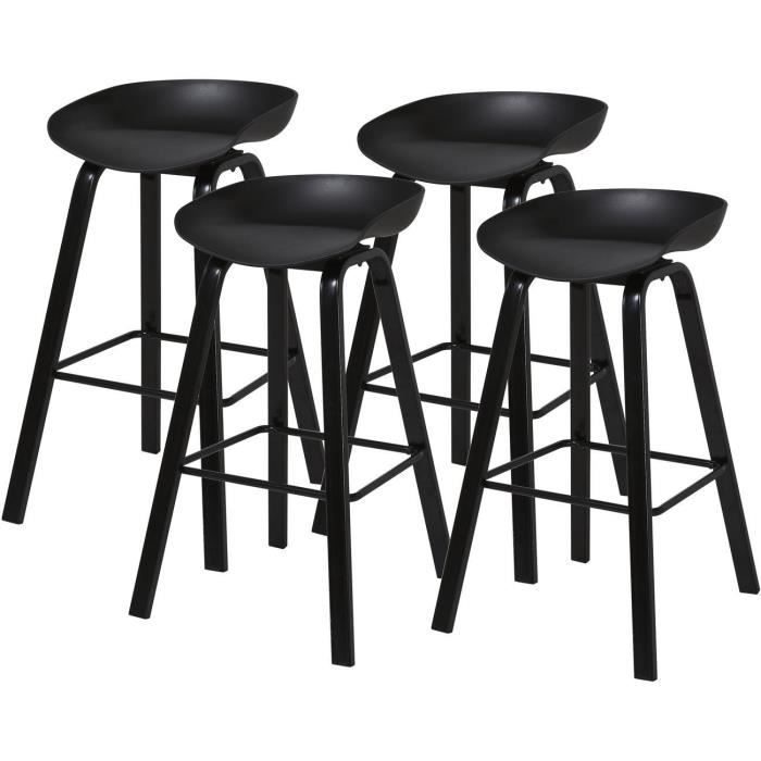 Chaise de bar design, pieds métal noir, revêtement velours noir, 76cm