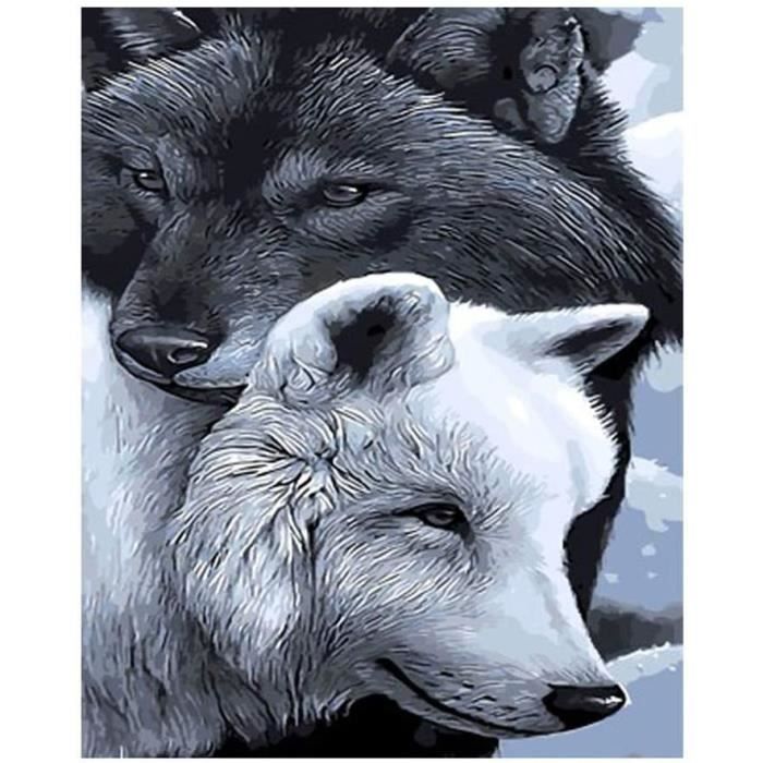 Kit Broderie Point De Croix Loup Des Neiges - Toile Imprimée 40x50cm