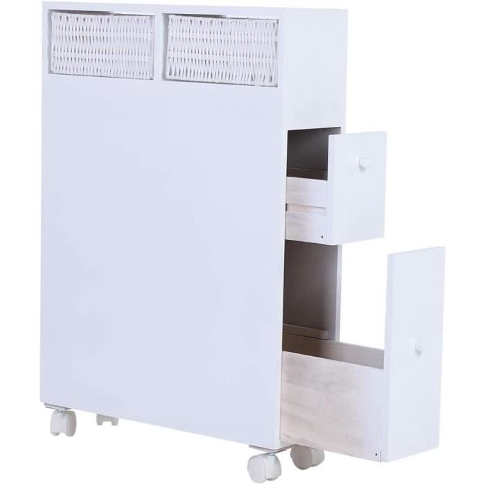 Armoire haute pour salle de bain en MDF avec 2 tiroirs et 2 paniers de