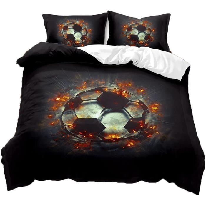 Housse De Couette Football 140x200cm - Microfibre 3D Avec Taie 65x65cm - Enfant