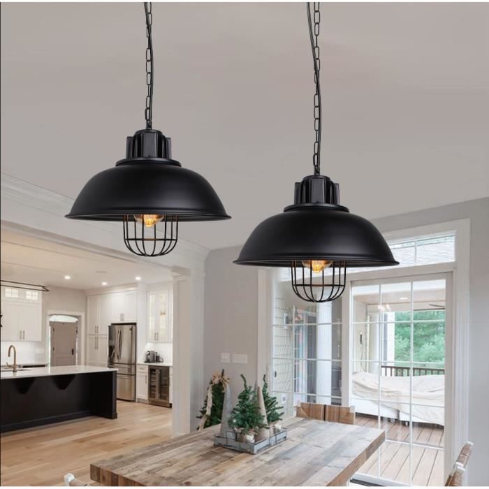 MOGOD LOT DE 2 Lustre Plafonnier en Fer Forgé Noir E27 33CM Suspension Luminaire style Vintage décoration Cuisine Salon Bar