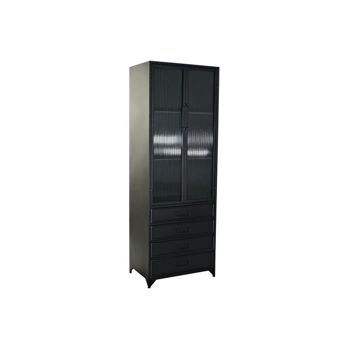 vaisselier - noir - métal et verre - design loft - 2 portes - 4 tiroirs