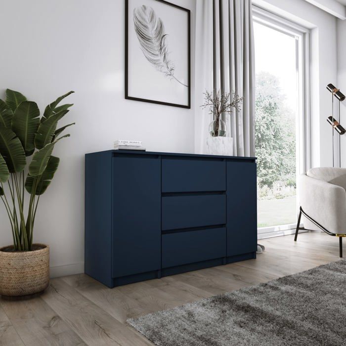 Commode 2 portes 3 tiroirs L: 120 cm H: 78 cm P: 40 cm Couleur: MARINE armoire chambre adulte armoire chambre enfant