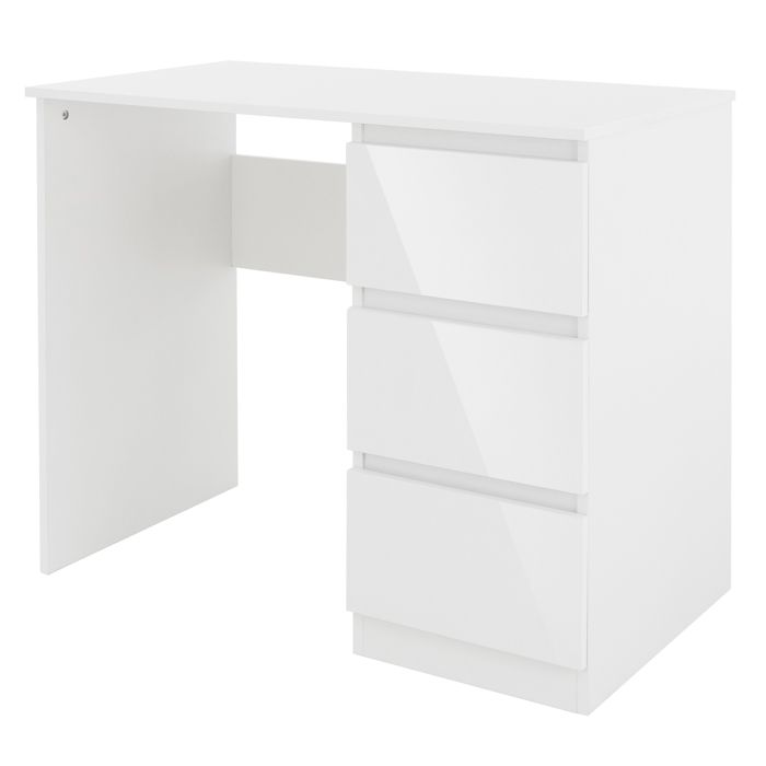 ML-Design Bureau avec 3 Tiroirs 90x76x50 cm Blanc Façades de Tiroirs en Haute Brillance Beaucoup dEspace de Rangement