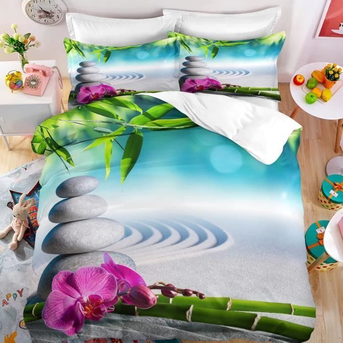 Paysage De Bambou Zen Housse De Couette 220X240 Garcon Avec 2 Taies D