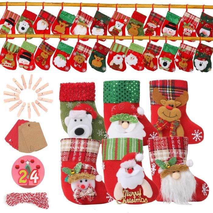 calendrier de Noël CareHabi 24 calendriers de l'Avent à remplir . 24 sacs en tissu, 48 autocollants chiffres de l'Avent, 24 pinces en bois, 10 m de corde de chanvre sacs en tissu