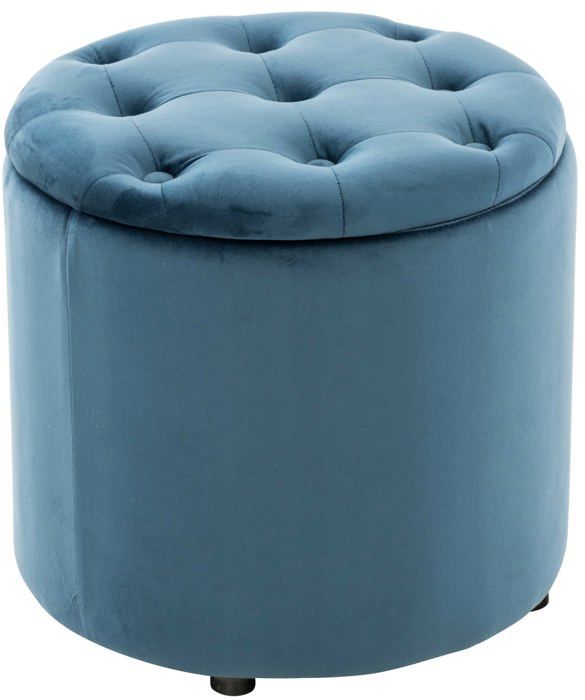 Pouf tabouret coffre - Décoshop26 - Tissu velours bleu - 42 cm - Rangement intégré - Design contemporain