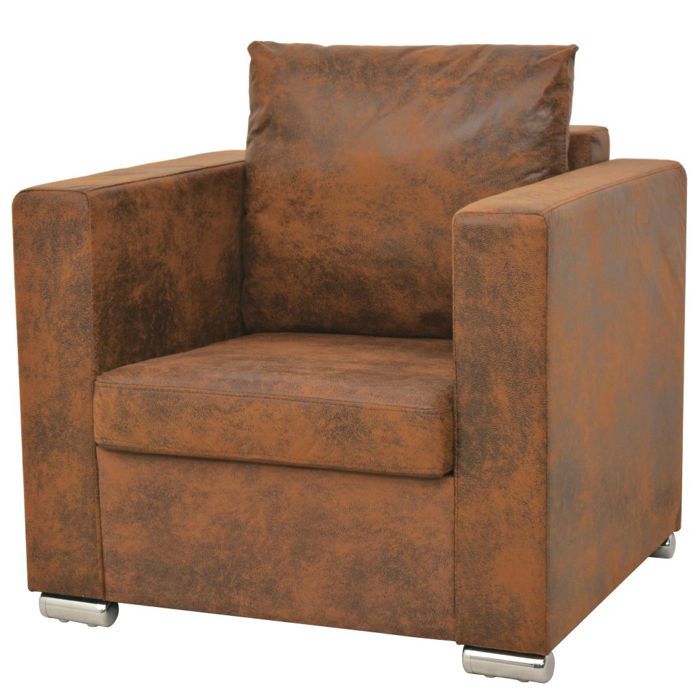 Fauteuil chaise siège lounge design club sofa salon cuir daim artificiel marron 1102124/3